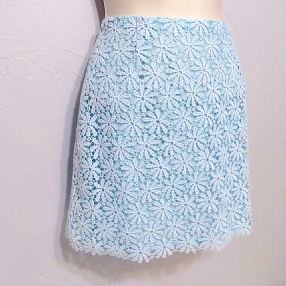 Women's Light Blue Floral Lace A-line Skirt